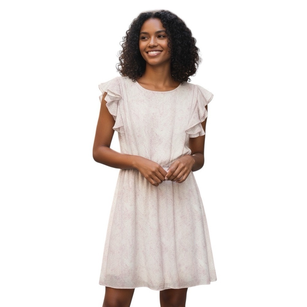 LOFT Pink & White Ruffle Sleeve Dress – 00 Petite
